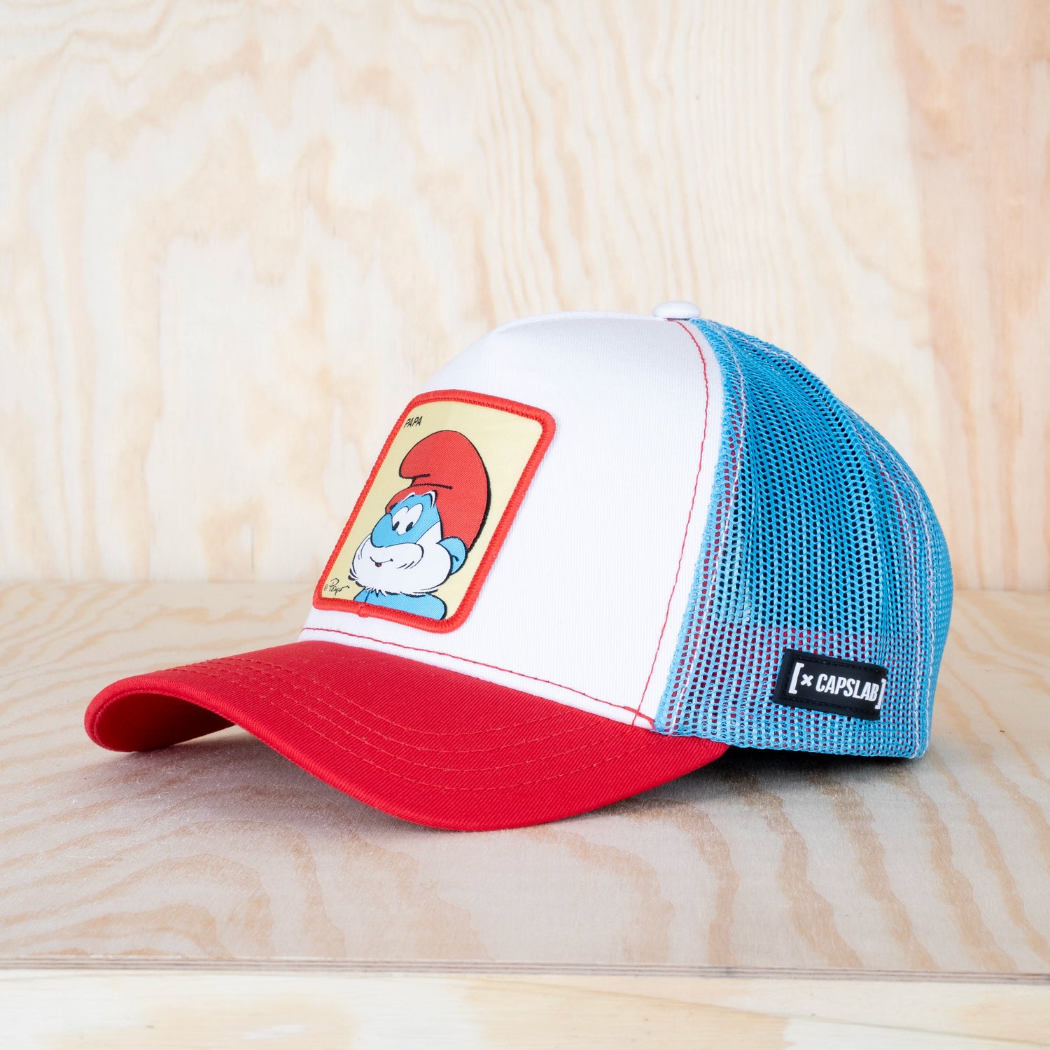Capslab Smurfs Papa Square Patch Trucker Cap White/Blue