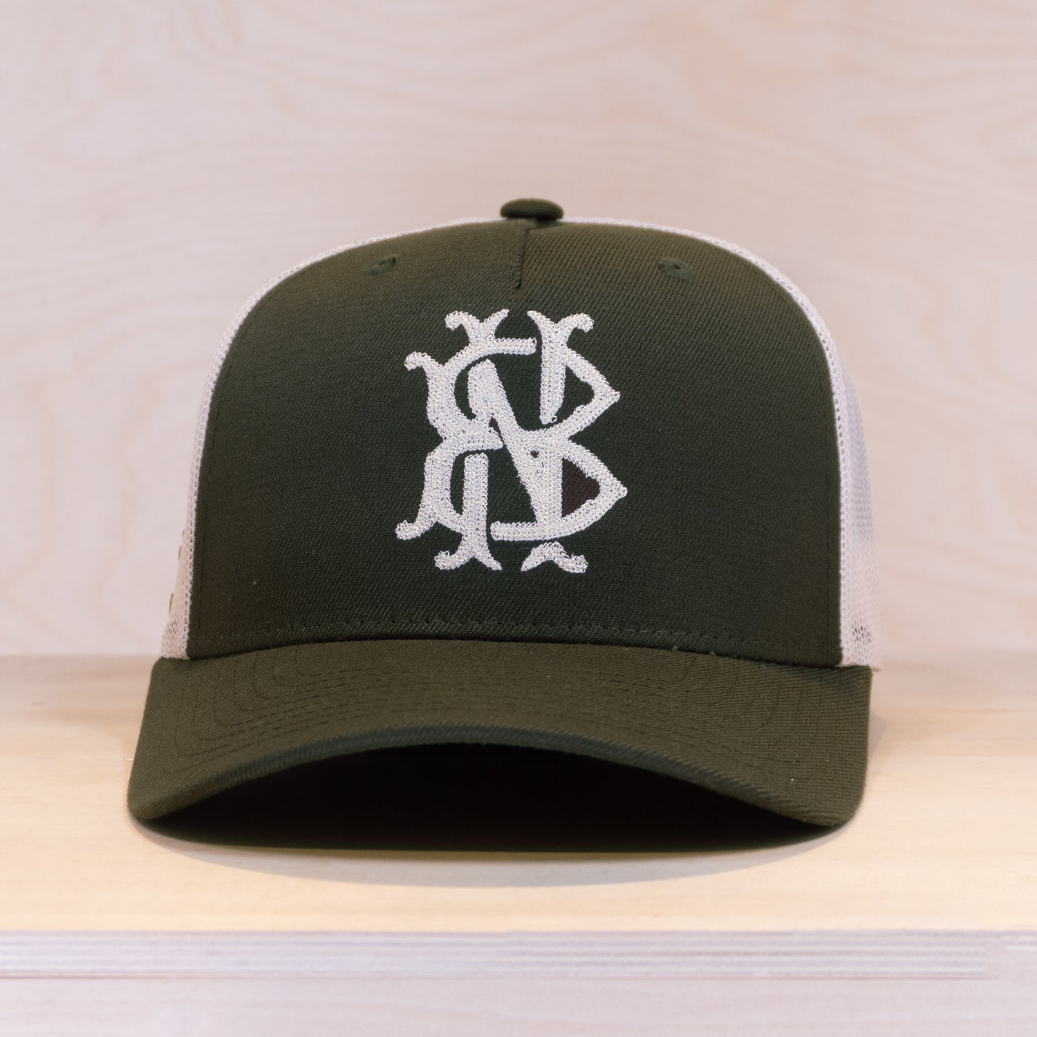 New Black Monogram Trucker Cap Olive