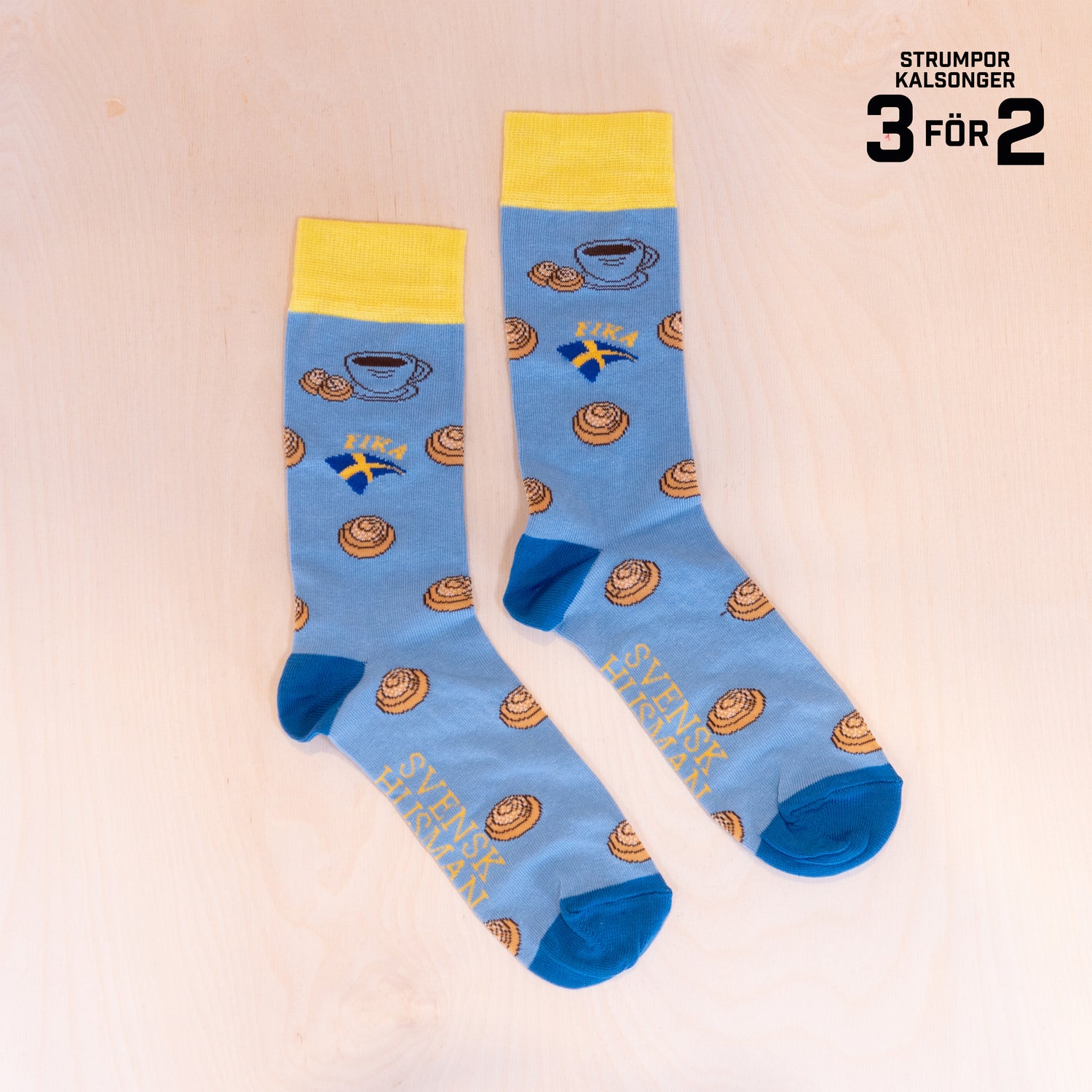 Svensk Husman Kanelbulle Fika Strumpor Blue