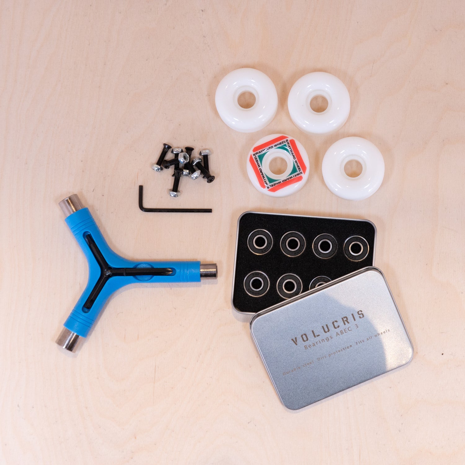 Hjul + skruv + kullager + tools