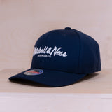 Mitchell & Ness Branded Pinscript Snapback Navy/White