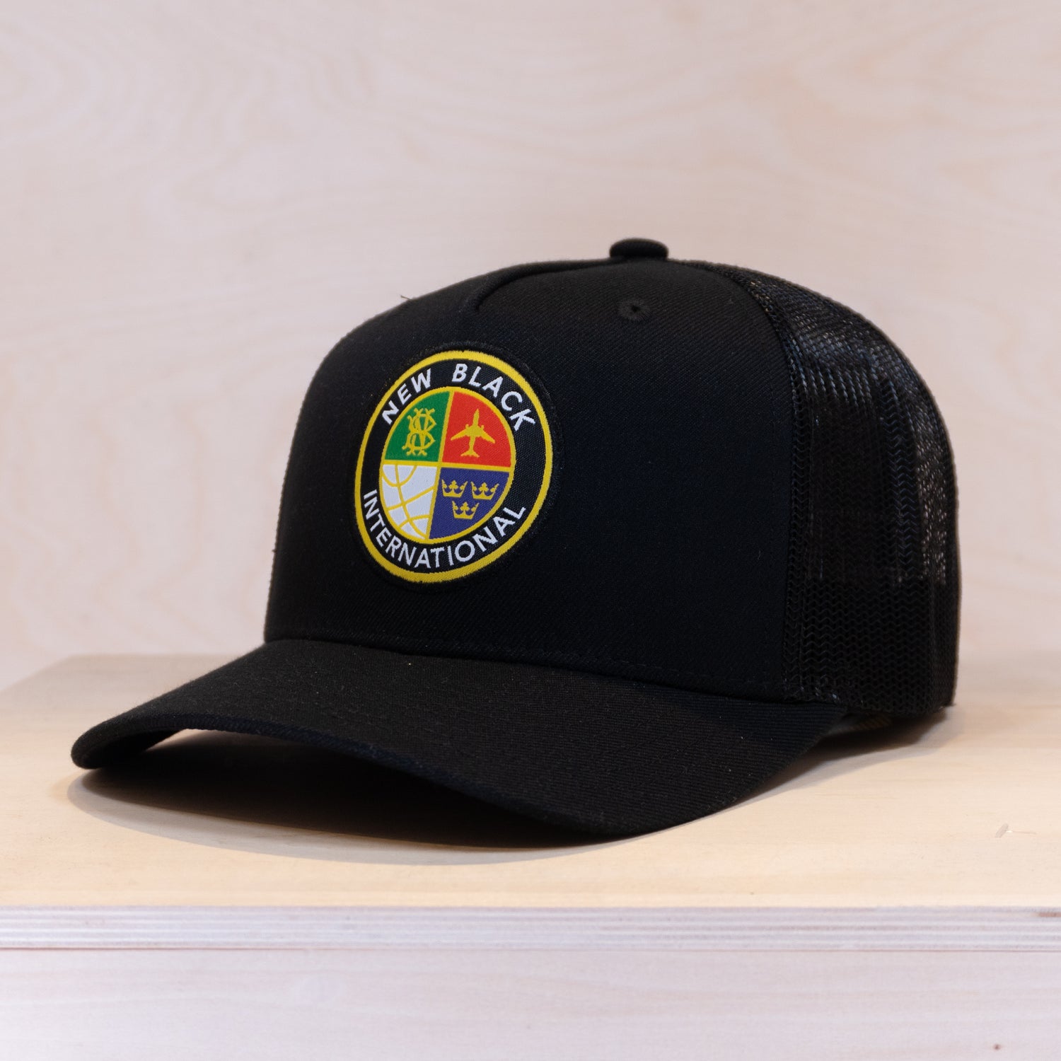 New Black Emblem Trucker Cap Black