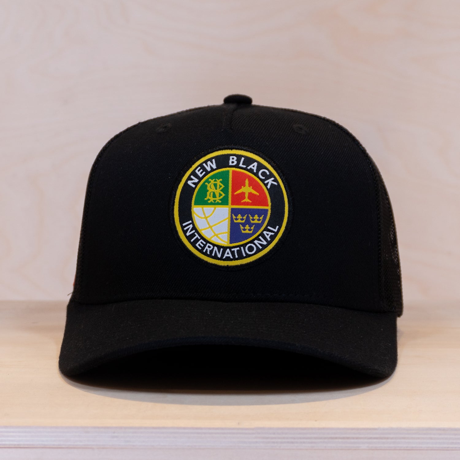 New Black Emblem Trucker Cap Black