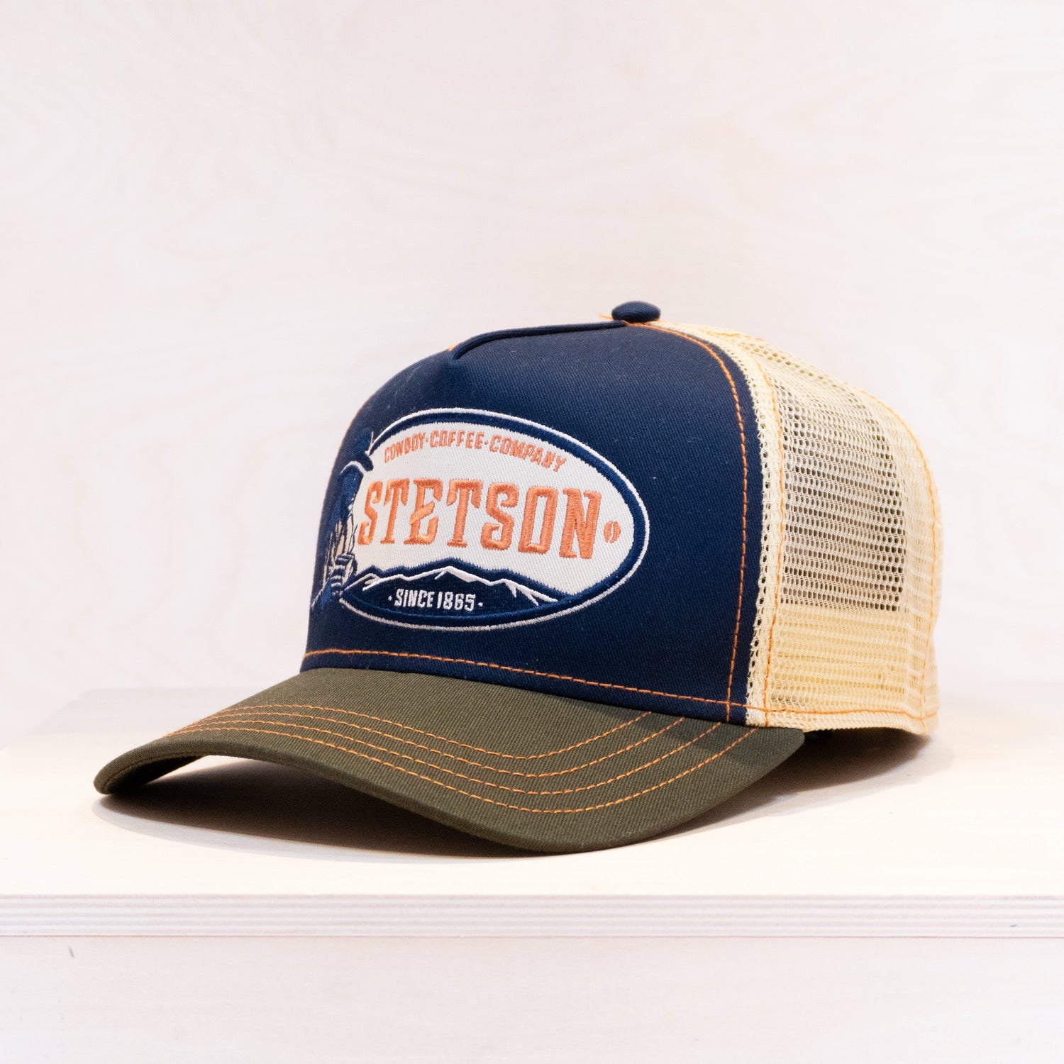 Stetson Cap Cowboy Coffee Trucker Cap Olive/Navy